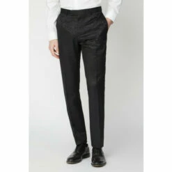 Limehaus Tonal Jacquard Slim Fit Suit Trousers For Male
